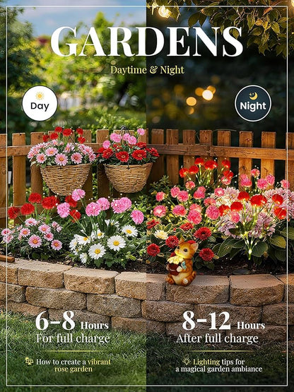 GIGALUMI Solar Lights Outdoor for Garden Decor, 2 Pack Solar Flower Lights Waterproof, 2 Lighting Modes 14 Flowers for Pathway,Yard, Patio Decoration, Gardening Gifts for Women (Pink+Red)