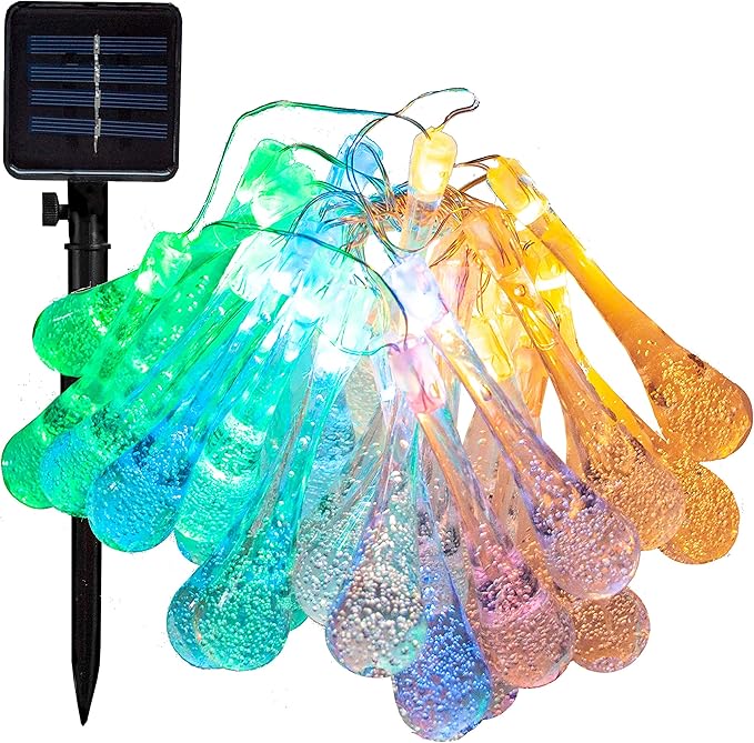 Hometown Evolution, Inc. Solar Powered LED Lights (30 LED, Solar Water Drop - 8 Foot - Multi Colored)
