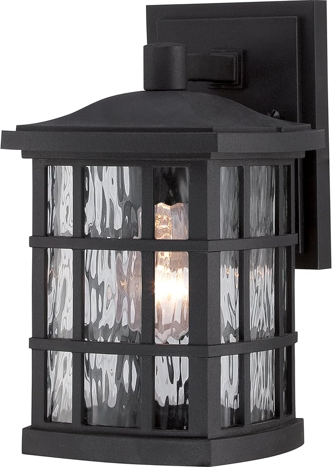 Quoizel Stonington Outdoor Wall Lantern, Coastal Armour 10.5 Inch 1-Light Mystic Black Vintage Wall Sconce, Clear Water Glass, 100W, Decorative Outside Lights for Patio, Porch, Garage or Yard