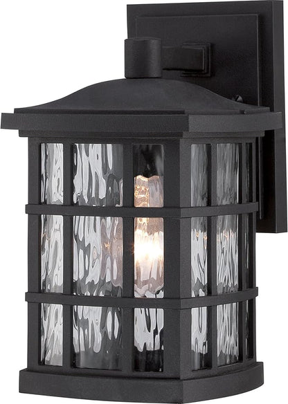 Quoizel Stonington Outdoor Wall Lantern, Coastal Armour 10.5 Inch 1-Light Mystic Black Vintage Wall Sconce, Clear Water Glass, 100W, Decorative Outside Lights for Patio, Porch, Garage or Yard