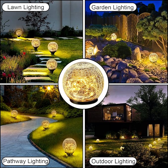 Hbaushun Garden Solar Lights 2 Pack,Outdoor Waterproof 30 LED Cracked Glass Ball Globe Solar Power Ground Lights | Lumora