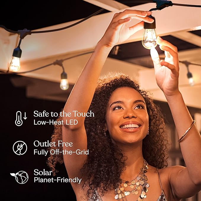 Brightech Ambience Pro Solar Powered Outdoor String Lights, 48 ft Commercial Grade Waterproof Patio Lights | Lumora