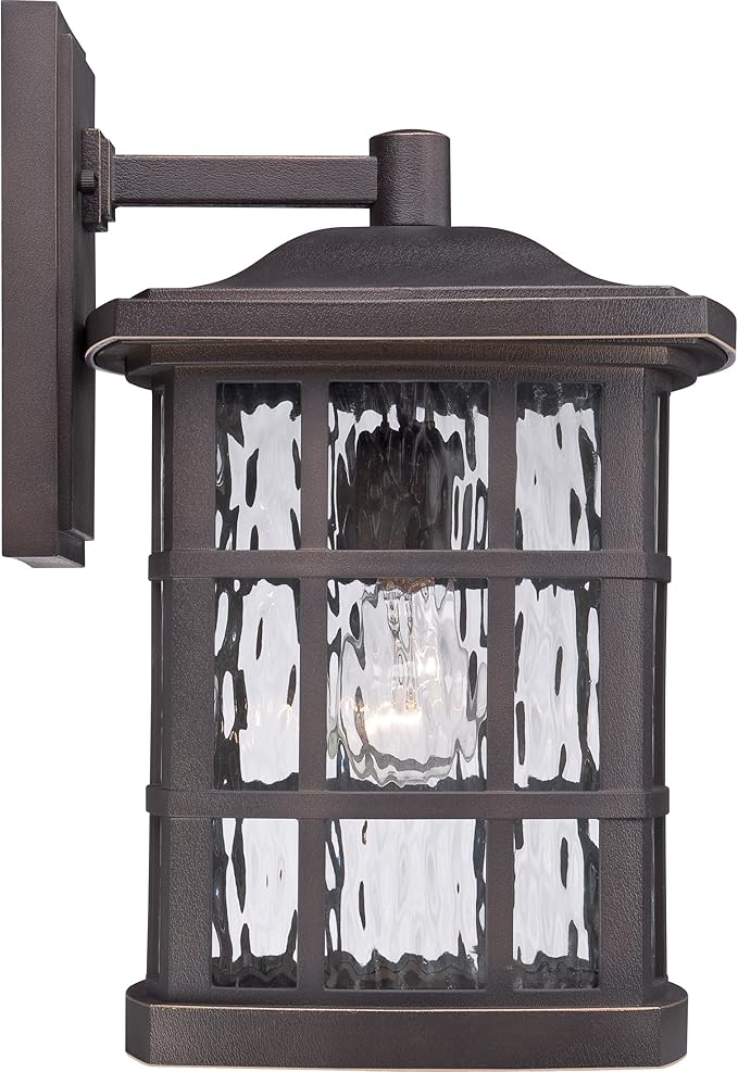 Quoizel Stonington Outdoor Wall Lantern, Coastal Armour 15.5 Inch 1-Light Palladian Bronze Vintage Wall Sconce, Clear Water Glass, 100W, Decorative Outside Lights for Patio, Porch, Garage or Yard