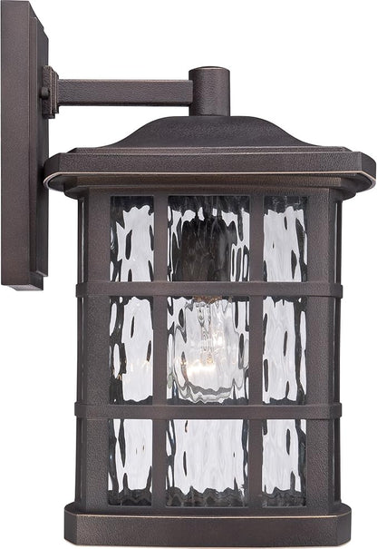 Quoizel Stonington Outdoor Wall Lantern, Coastal Armour 15.5 Inch 1-Light Palladian Bronze Vintage Wall Sconce, Clear Water Glass, 100W, Decorative Outside Lights for Patio, Porch, Garage or Yard