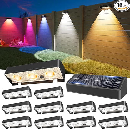 Solar Fence Lights 12 Pack, Warm White, Cool White and RGB Color Glow LED Solar Light, IP65 Waterproof Fence Lights Solar Powered for Patio, Backyard, Railing, Deck and Wall