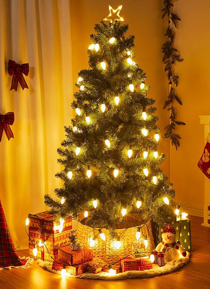 Brightown Outdoor Christmas Lights, 100 Ft C9 LED Commercial String Lights with Warm White Strawberry C9 Bulbs, Waterproof Connectable UL Certified C9 Lights for Indoor Home Yard Xmas Tree Decor