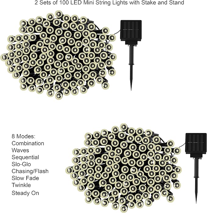 Pure Garden Solar Powered Outdoor String Lights - 200 LED Fairy Lights with Eight Light Modes - for Patio | Lumora