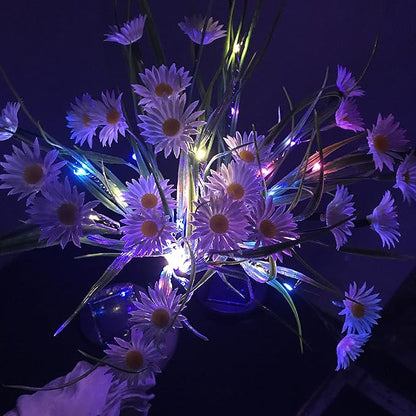 Solar Daisy Flower Decorative Garden Stake Lights, 28 LED, White & Multicolor, Floral Theme, Outdoor Decorations