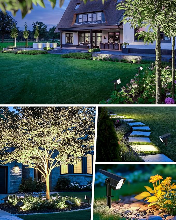 Brightown 4Pack Solar Spot Lights Outdoor with 58 LED & 1800mAh, IP67 Solar Lights Outdoor Waterproof with 3 Light | Lumora