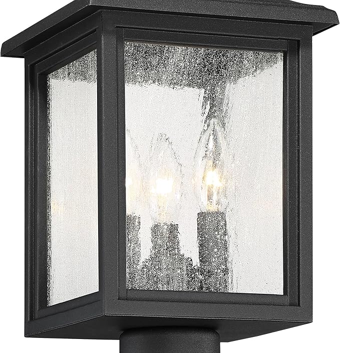 John Timberland Moray Bay Mission Outdoor Post Light Fixture Style Black Steel 17" Clear Seedy Glass for Exterior | Lumora