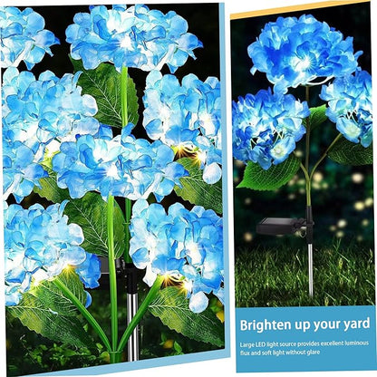 Solar Garden Lights Outdoor 28.7'' Solar Flower Lights Realistic Hydrangea Stake IP65 Waterproof Pathway Light for Outside Yard Garden Decor Style 1 Stake