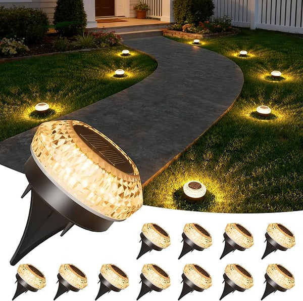 VOLISUN Solar Ground Lights Outdoor,12 Pack Flat Solar Pathway Lights,IP65 Waterproof Solar Powered Disc | Lumora