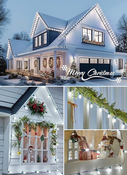 Moonflor C9 Christmas Lights Outdoor, Vintage Christmas String Lights 100FT 100LED Green Wire (Warm White)