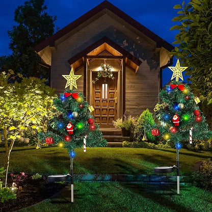 Baquler 2 Pcs Solar Christmas Tree Garden Stake Lights Outdoor Christmas Tree Yard Decorations Multicolor Solar Stakes for Pathway Lawn Patio Xmas Ornament(Novel Style)