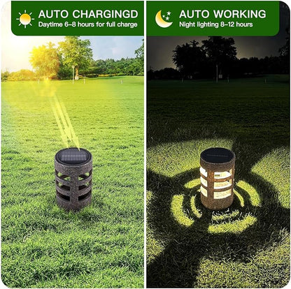 Solar Path Lights Outdoor 4 Pack, Decorative Pattern Lighting, Auto On/Off Dusk to Dawn, Waterproof Solar Powered Landscape Lights, Modern Resin Garden Lights for Yard Patio Walkway (Gray)
