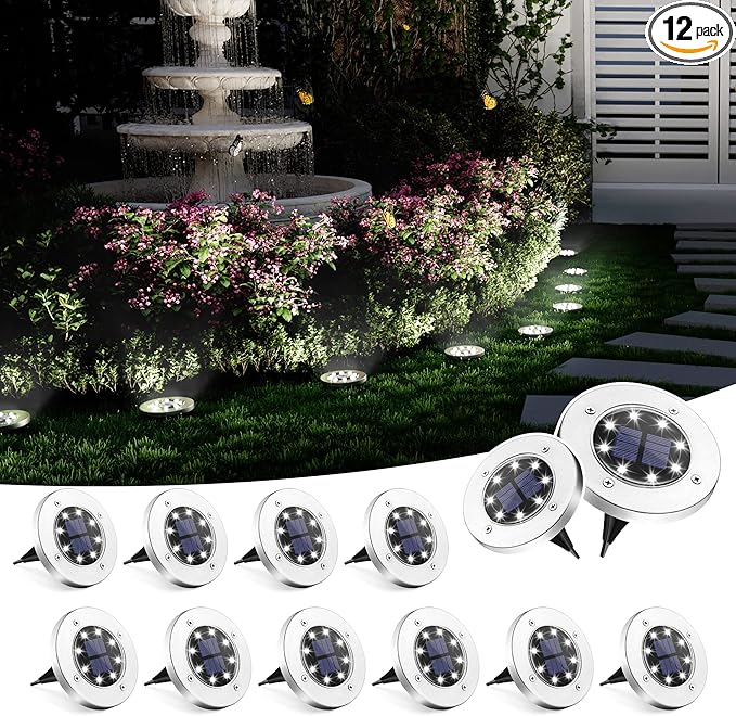 SOLPEX Solar Ground Lights, 12 Pack Solar Lights Outdoor Waterproof, 8 LED Solar Powered Landscape Lighting for | Lumora