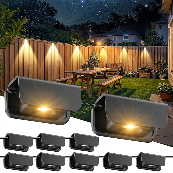 Deck Lights Outdoor, Fence Lights 10 Pack, Waterproof LED Step Lights for Outside, Backyard, Railing, Patio, Pool, Garden