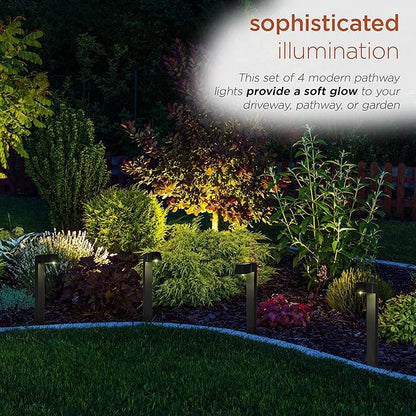 Alpine Corporation 18" H Outdoor Solar Modern Pathway Lights, Waterproof Cool White LEDs, Matte Black - Set of 4