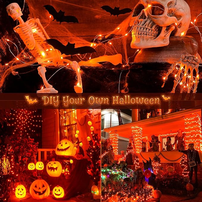 Ｗoohaha Solar Halloween Lights Outdoor,2 Pack Each 33Ft 100LED Orange Halloween Lights,Copper Wire Solar Powered | Lumora
