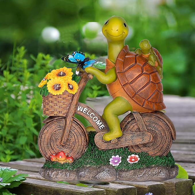 Garden Solar Turtle Statue With Lighted Sunflower - Outdoor Figurine for Garden Decor, Turtle Gifts for Women