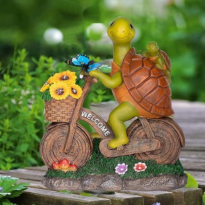 Garden Solar Turtle Statue With Lighted Sunflower - Outdoor Figurine for Garden Decor, Turtle Gifts for Women