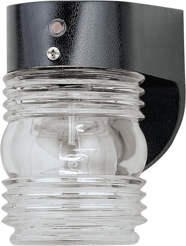 Westinghouse 6694900 Traditional One-Light Outdoor Jelly Jar Wall Fixture with Dusk to Dawn Sensor, Black Finish on | Lumora