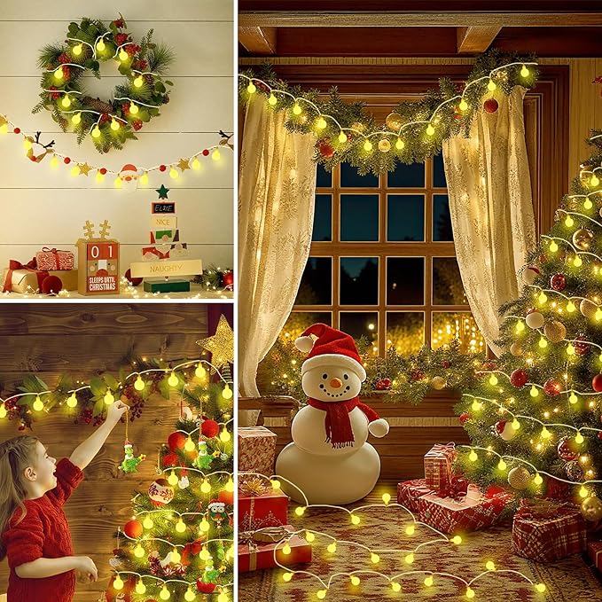 2 Pack Battery Operated Christmas String Lights - 45FT 100 LED Fairy Lights with Remote, Waterproof Globe Light Indoor Outdoor 8 Modes with Timer for Bedroom Classroom Dorm Christmas Decor, Warm White