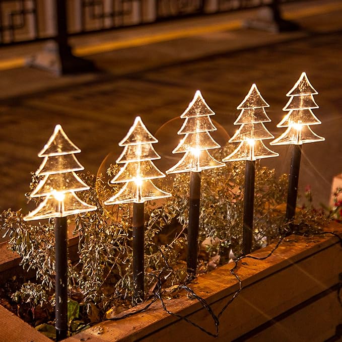 FUCHSUN 5 Pack Solar Garden Lights Outdoor, Pathway Backyard Walkway Lights Solar Powered Waterproof, LED Yard Decorative for Patio Path Landscape Outside (Christmas Trees)