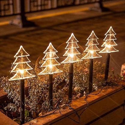 FUCHSUN 5 Pack Solar Garden Lights Outdoor, Pathway Backyard Walkway Lights Solar Powered Waterproof, LED Yard Decorative for Patio Path Landscape Outside (Christmas Trees)