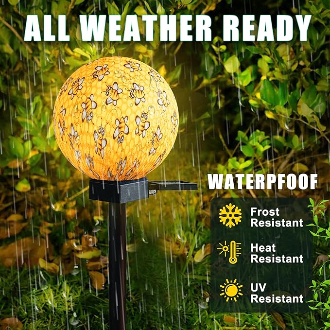 Bee Design Solar Pathway Lights Outdoor, Waterproof LED Garden Light with 7 Colors, Auto On/Off Landspace Lantern, Garden Decor for Yard, Patio, Planter, Walkway