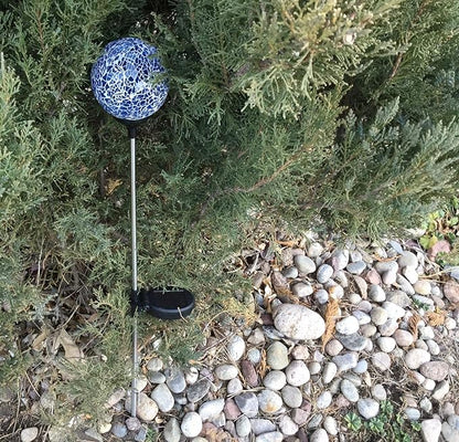 Solar Blue Mosaic Glass Ball Light (Ocean Blue Color), Garden Decor Stake Multi-Color Color Change Yard LED Lamp Light