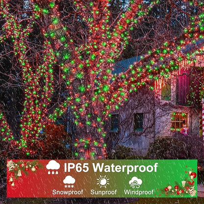 Christmas Lights, 66FT 200 LED Christmas Tree Lights with 8 Modes Waterproof, Plug in Extendable Green Wire Xmas Decorations Light for Indoor House Yard Party Holiday Decor, Red and Green