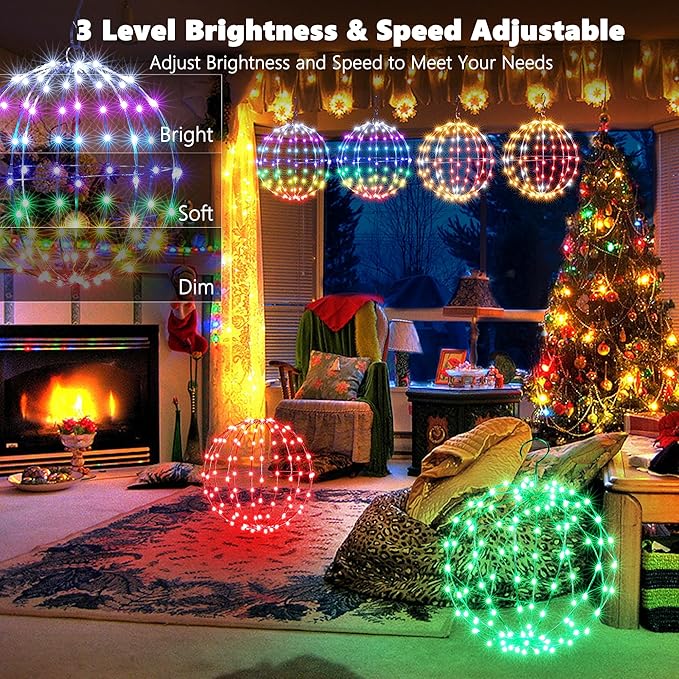 Joomer Smart RGB Christmas Hanging Ball Lights, 12in 108 LED Foldable Color Changing Xmas Light, App and Remote | Lumora