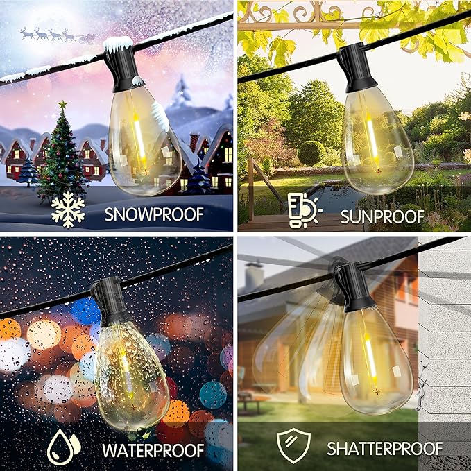 DAYBETTER 150FT Solar String Lights Outdoor Waterproof with Remote & USB Port Dimmable & Timmer,Solar Patio Lights 47+1 LED Shatterproof Bulbs 8 Light Modes,String Lights for Outside Camping Backyard