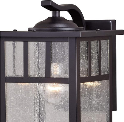 VAXCEL Mission 9.5 in. H 1-Light Oil Burnished Bronze Mission Outdoor Wall Sconce Made of Durable Steel, Clear Seeded Glass Shade, LED Compatible, Use for Exterior Porch Patio Front Door or Garage