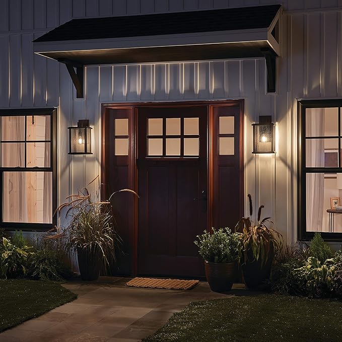Kichler Marimount 17" Outdoor Wall Light in Black, 1-Light Exterior Wall Sconce with Clear Seeded Glass, (17" H x | Lumora