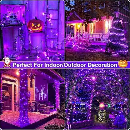 Purple Christmas Lights, 66FT 200 LED Christmas Lights Outdoor with 8 Modes Waterproof, Connectable String Light Indoor Green Wire for Tree Garden Patio Party Holiday Decorations