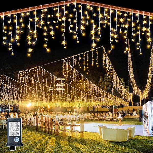 132ft Icicle Lights for Outside - 1280 LED Warm White Twinkle Lights with 240 Drops, 8 Modes - Outdoor String Light | Lumora