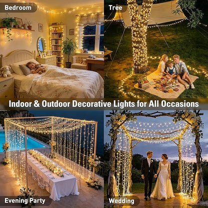 JMEXSUSS 168FT 600 LED Christmas Lights Outdoor Waterproof Clear Wire Indoor String Lights for Outside Warm White Christmas Tree Lights Plug in for Bedroom Wedding Party Valentines Decor