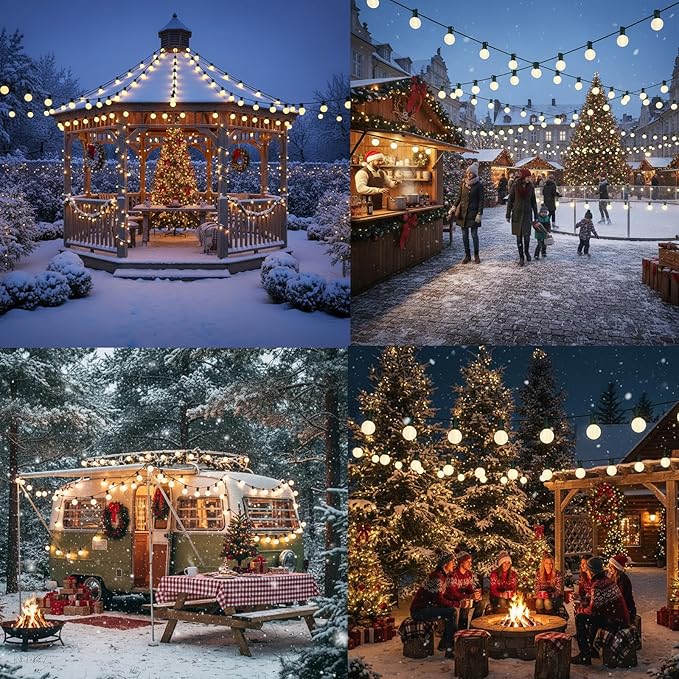 25ft Outdoor Christmas LED String Lights,G40 Frosted White Globe Lights with 27pcs Plastic Bulbs,Round Bulb | Lumora