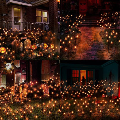 Brizled Halloween Pathway Lights, 7.54ft 3 Pack Candle Flame Orange Lights Outdoor with Timer, Battery Powered Halloween Light Waterproof Spooky Path Light for Path Yard Walkway Garden Thanksgiving