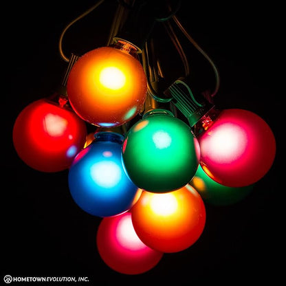 Hometown Evolution, Inc. Assorted Satin Pearl Outdoor Patio Globe String Lights (50 Foot, G50 Assorted 2 Inch Bulbs - Green Wire)