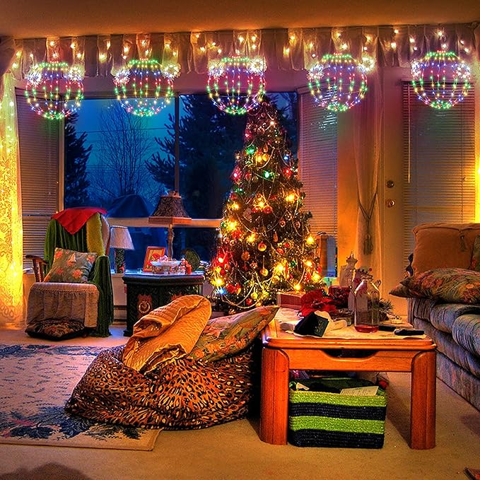 Joomer 2 Pack Christmas Big Ball Lights, 20IN & 18IN Foldable Metal Sphere Lights Waterproof - Outdoor String Light | Lumora