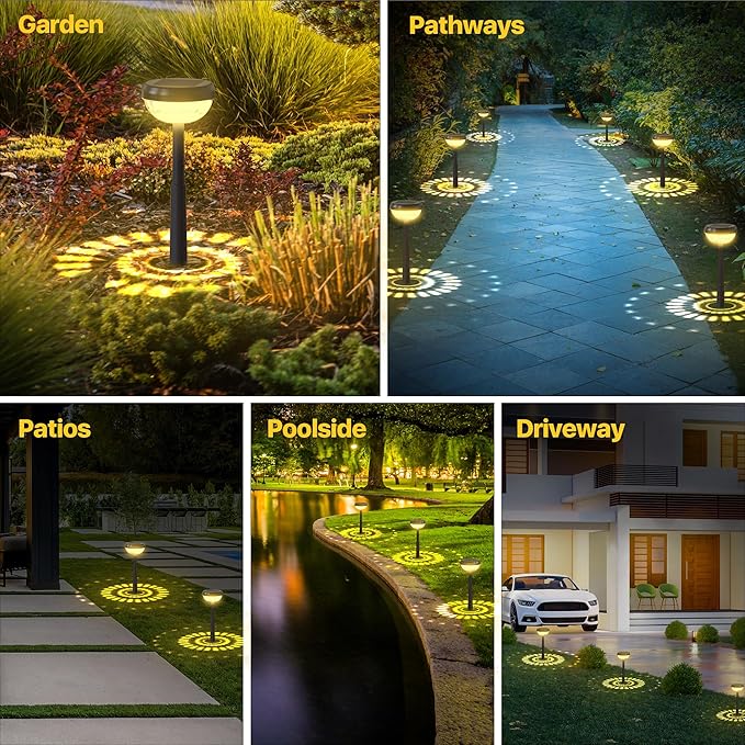 Ensenior Solar Pathway Lights IP65 Waterproof, RGB Color Changing & 3000K Warm White, 8-16Hr Runtime, Flower | Lumora