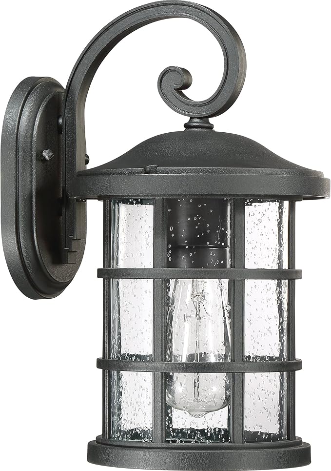 Quoizel Coastal Armour Crusade 1-Light Earth Black Outdoor Wall Lantern, Craftsman Style Wall Light with Seedy Glass, Marine-Grade Durability, Outside Light for Patio, Porch, Front Door, or Garage
