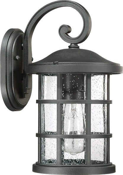 Quoizel Coastal Armour Crusade 1-Light Earth Black Outdoor Wall Lantern, Craftsman Style Wall Light with Seedy Glass, Marine-Grade Durability, Outside Light for Patio, Porch, Front Door, or Garage