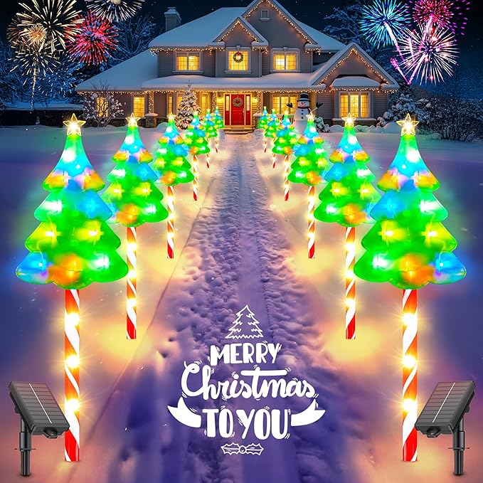 12 Pack Taller Solar Christmas Lights Outdoor with USB, Upgraded 10 Modes Christmas Tree Candy Cane Light with 204 | Lumora