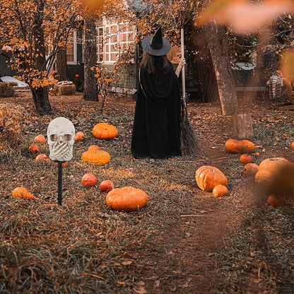 Sosoport Halloween Solar Skull Garden Stake Light Outdoor Yard Solar Path Lighting Halloween Decorations for Lawn Patio, Solar-Powered Outdoor Skull Lamp