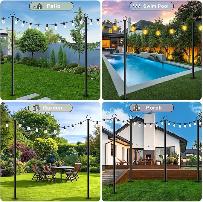 6 Pack 10 FT String Light Poles,Metal with Fork Lights Poles for Outdoor String Light, Rustproof Heavy Duty for | Lumora