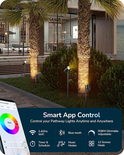 EDISHINE 12V Low Voltage Smart Color Changing Landscape Lighting, 320° Head Adjustable, 300LM RGBW Outdoor Spotlights, IP67 Waterproof Spot Lights, APP Control, Work with Alexa & Google, 48FT
